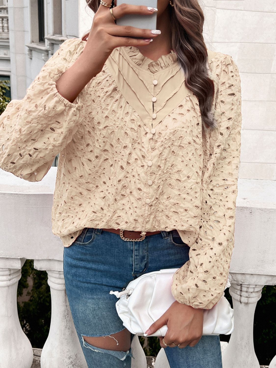 Devine Frill Round Neck Long Sleeve Shirt