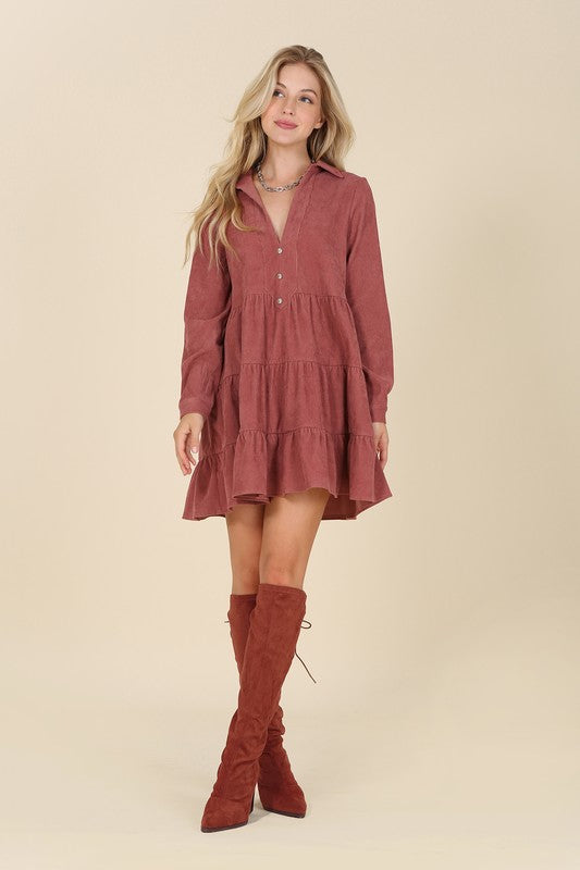 Corduroy tiered dress