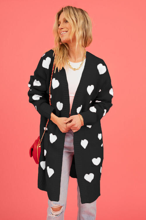 Heart Open Front Cardigan with Pockets