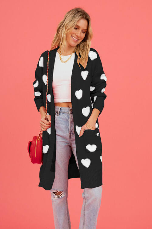 Heart Open Front Cardigan with Pockets