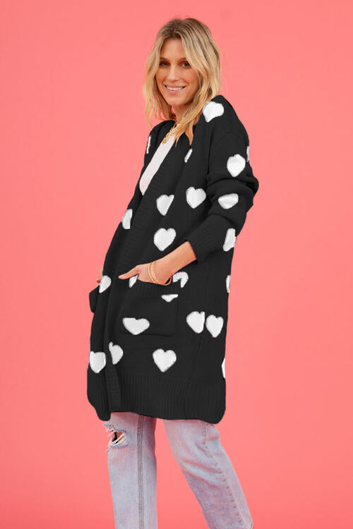 Heart Open Front Cardigan with Pockets